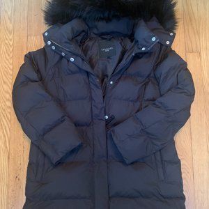 Talbots Black Faux Fur Hood Trim Down Alternative Puffer Jacket, Petit